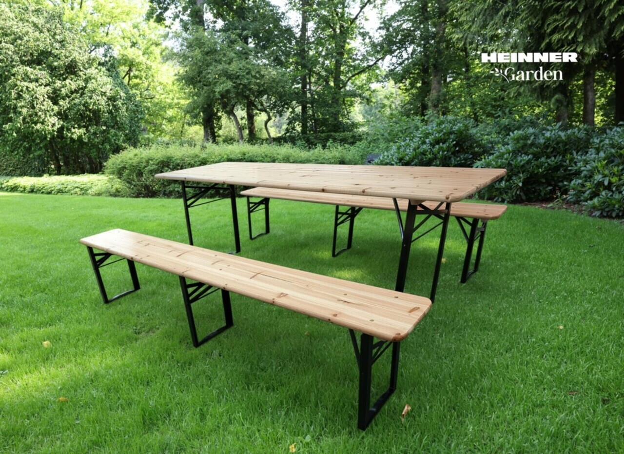 Set camping/picnic Heinner, 177x60x75 cm / 177x23x45 cm, otel/lemn, natur/negru - imagine 4